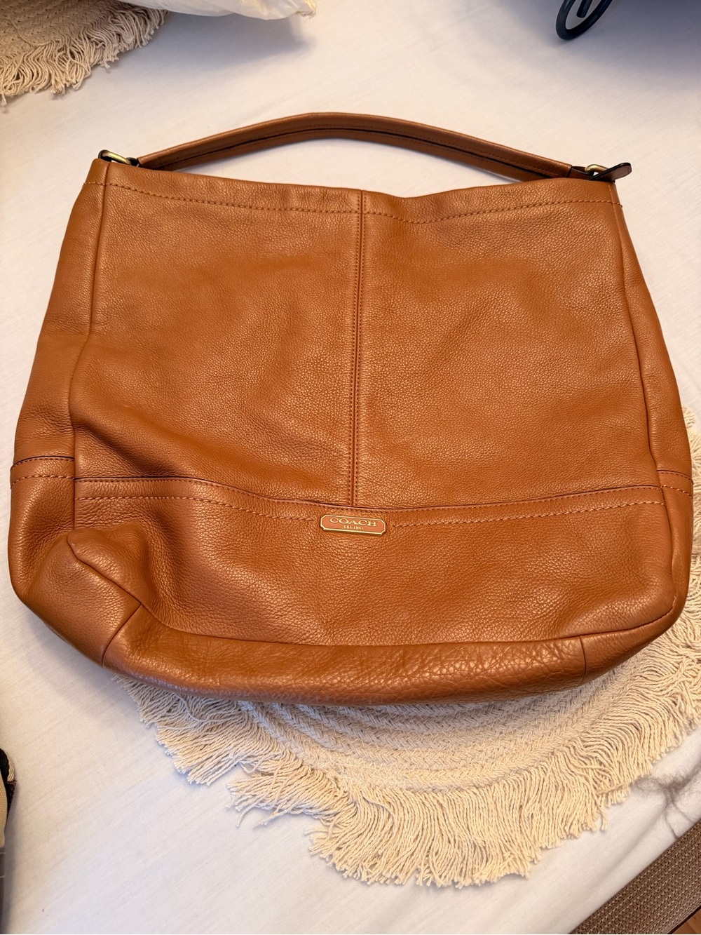 Coach Tan Pebbled Leather Shoulder Bag